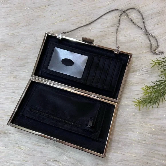 MICHE Black animal Print Faux Leather Silver tone Evening Clutch Bag NWOT - Picture 7 of 15